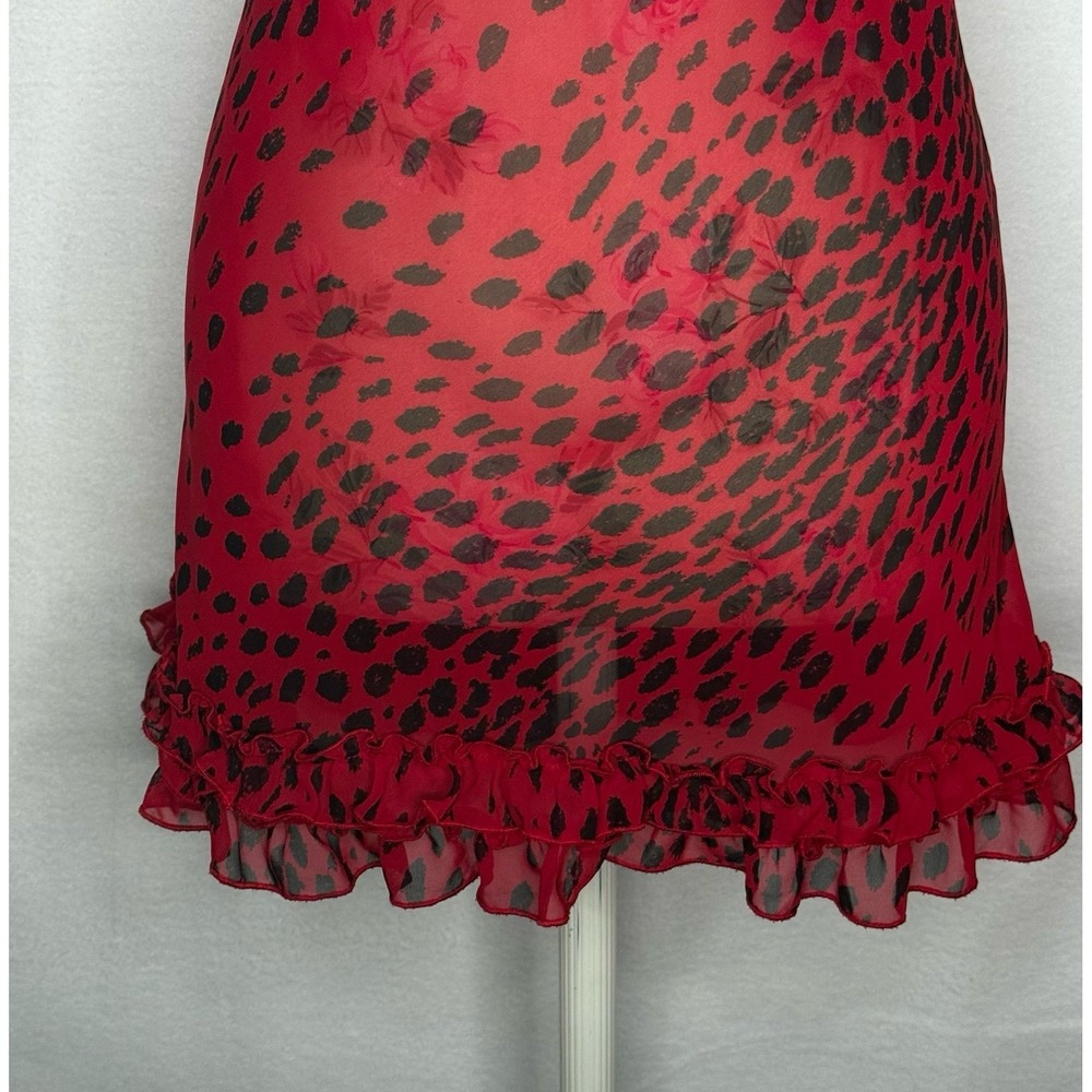 Baby Phat Y2K Red Leopard Print Mesh Chemise Slip Dress Lace Ruffle Hem S Sheer - Picture 3 of 12